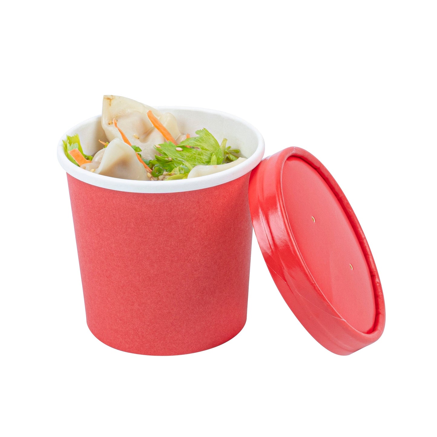 Bio Tek 12 oz Round Red Paper Soup Container - 3 1/2" x 3 1/2" x 3 1/2" - 25 count box