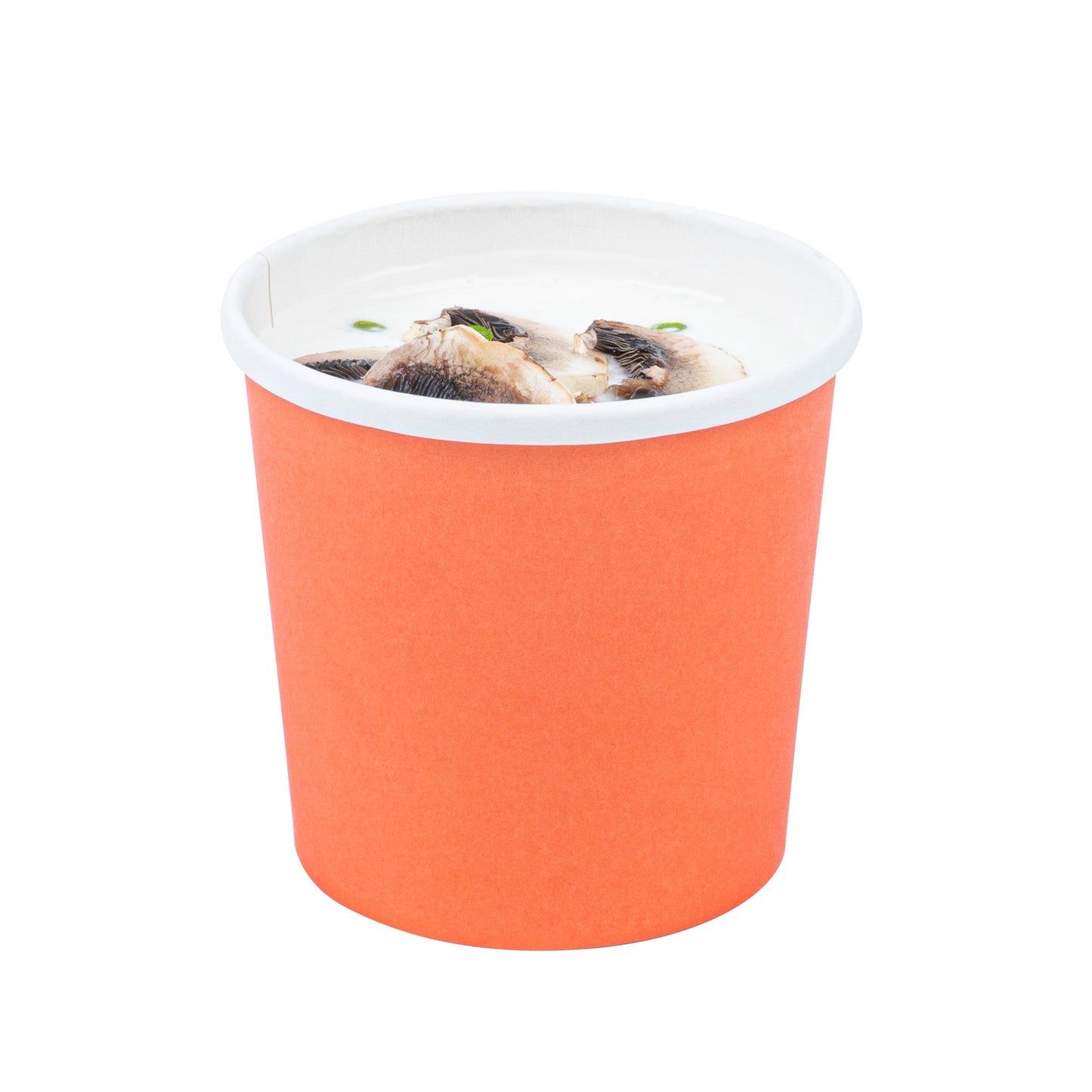 Bio Tek 12 oz Round Tangerine Orange Paper Soup Container - 3 1/2" x 3 1/2" x 3 1/2" - 25 count box