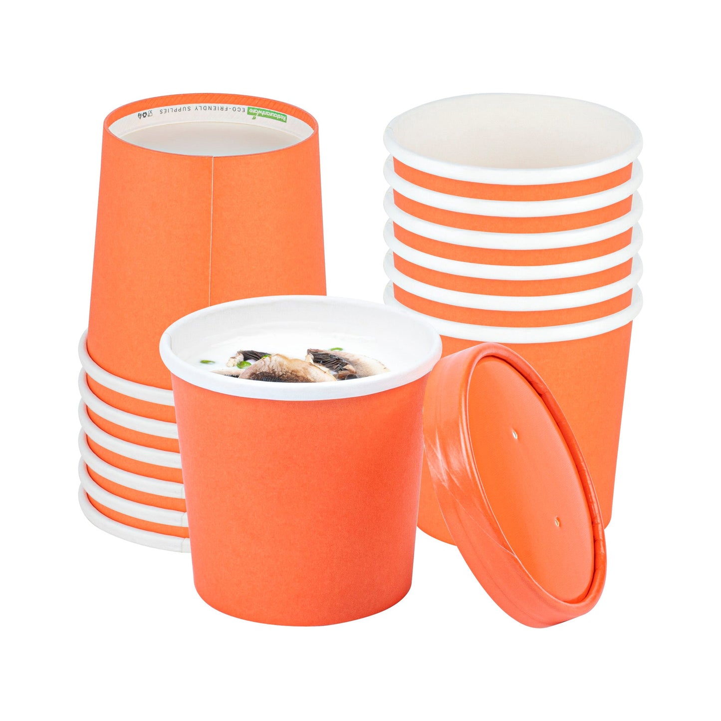 Bio Tek 12 oz Round Tangerine Orange Paper Soup Container - 3 1/2" x 3 1/2" x 3 1/2" - 25 count box