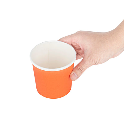Bio Tek 12 oz Round Tangerine Orange Paper Soup Container - 3 1/2" x 3 1/2" x 3 1/2" - 25 count box