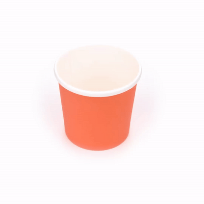 Bio Tek 12 oz Round Tangerine Orange Paper Soup Container - 3 1/2" x 3 1/2" x 3 1/2" - 25 count box