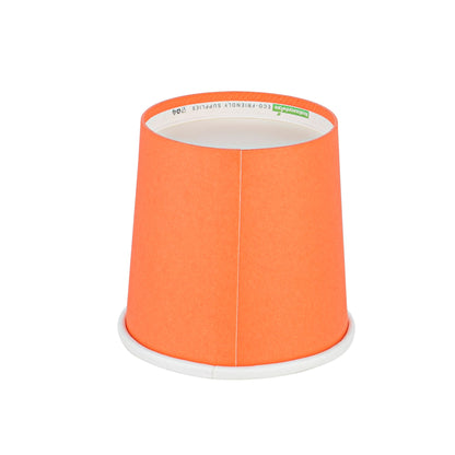 Bio Tek 12 oz Round Tangerine Orange Paper Soup Container - 3 1/2" x 3 1/2" x 3 1/2" - 25 count box