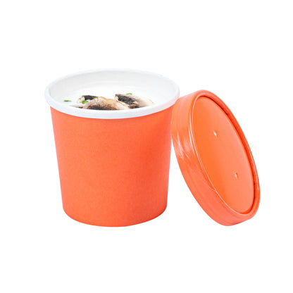 Bio Tek 12 oz Round Tangerine Orange Paper Soup Container - 3 1/2" x 3 1/2" x 3 1/2" - 200 count box