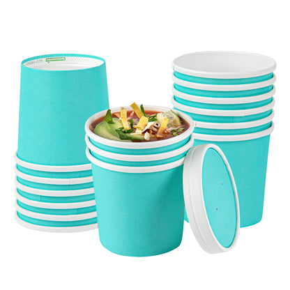 Bio Tek 12 oz Round Turquoise Paper Soup Container - 3 1/2" x 3 1/2" x 3 1/2" - 200 count box