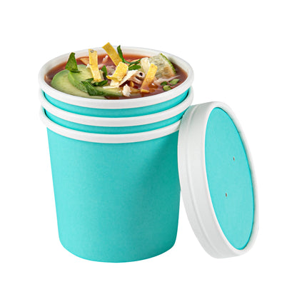 Bio Tek 12 oz Round Turquoise Paper Soup Container - 3 1/2" x 3 1/2" x 3 1/2" - 25 count box