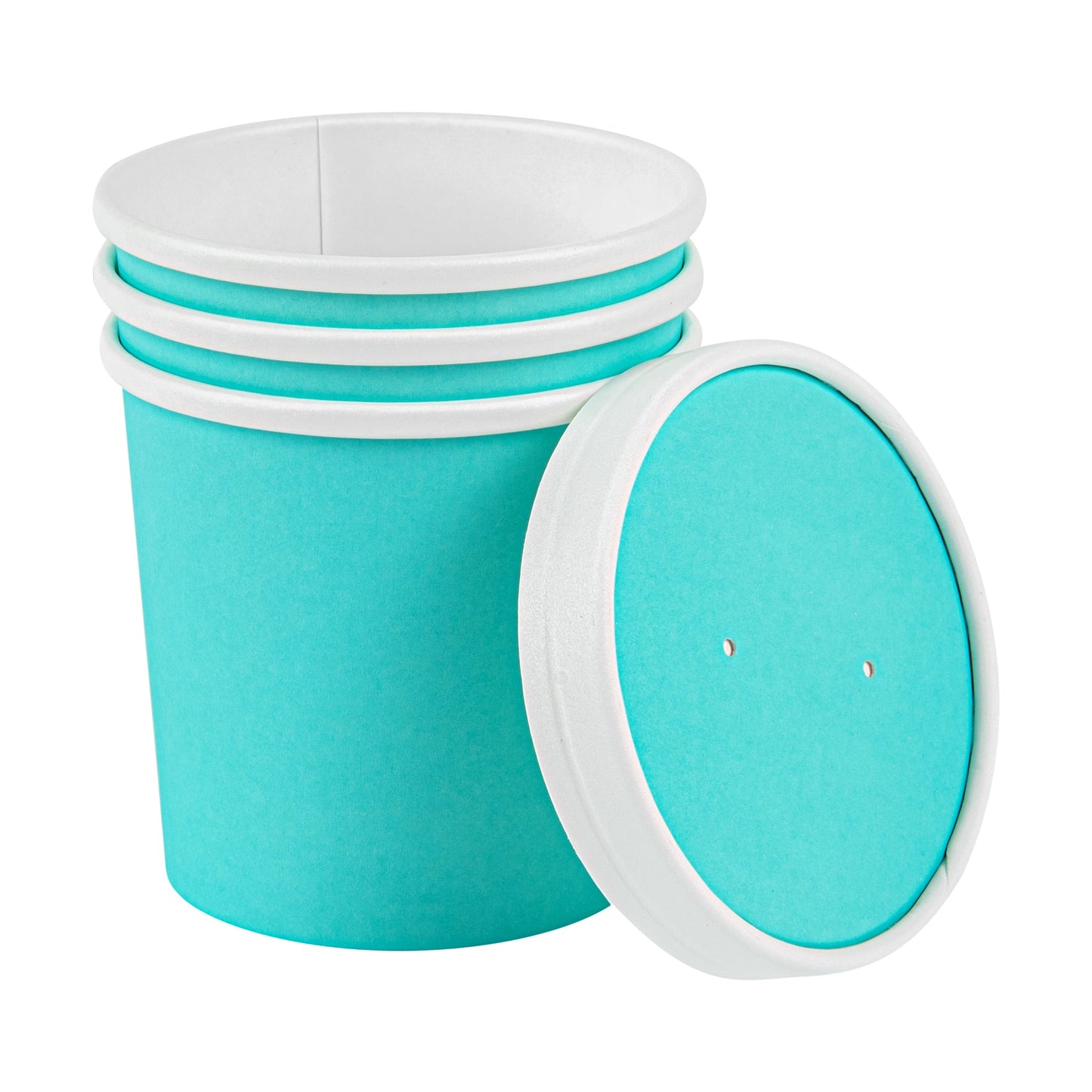 Bio Tek 12 oz Round Turquoise Paper Soup Container - 3 1/2" x 3 1/2" x 3 1/2" - 25 count box