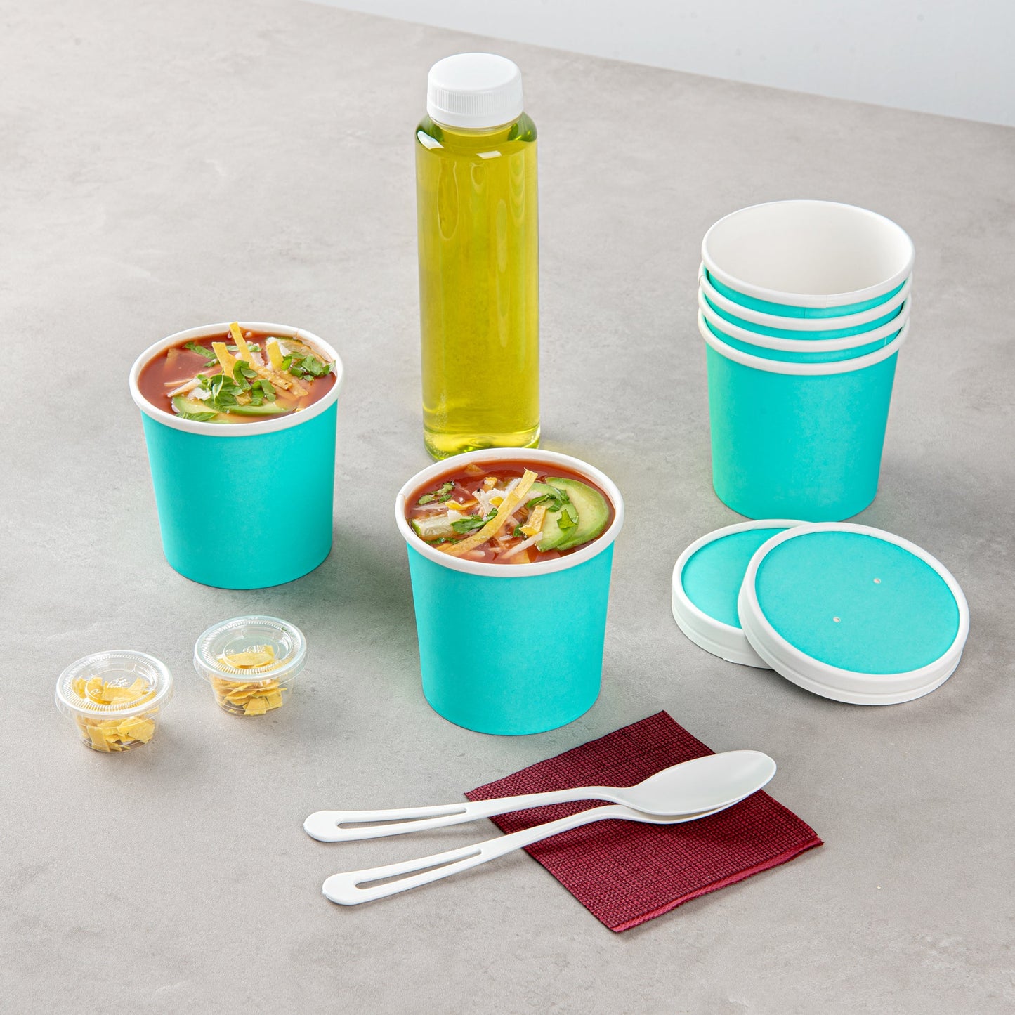 Bio Tek 12 oz Round Turquoise Paper Soup Container - 3 1/2" x 3 1/2" x 3 1/2" - 25 count box