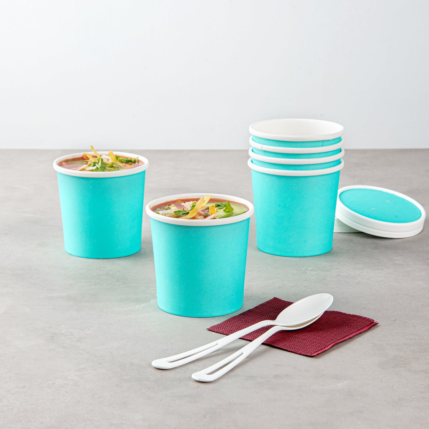 Bio Tek 12 oz Round Turquoise Paper Soup Container - 3 1/2" x 3 1/2" x 3 1/2" - 200 count box