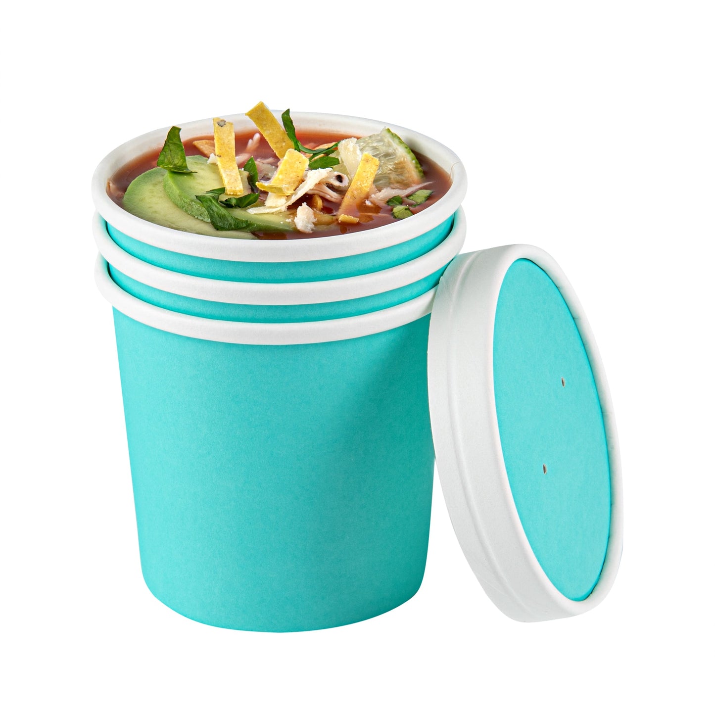 Bio Tek 12 oz Round Turquoise Paper Soup Container - 3 1/2" x 3 1/2" x 3 1/2" - 200 count box