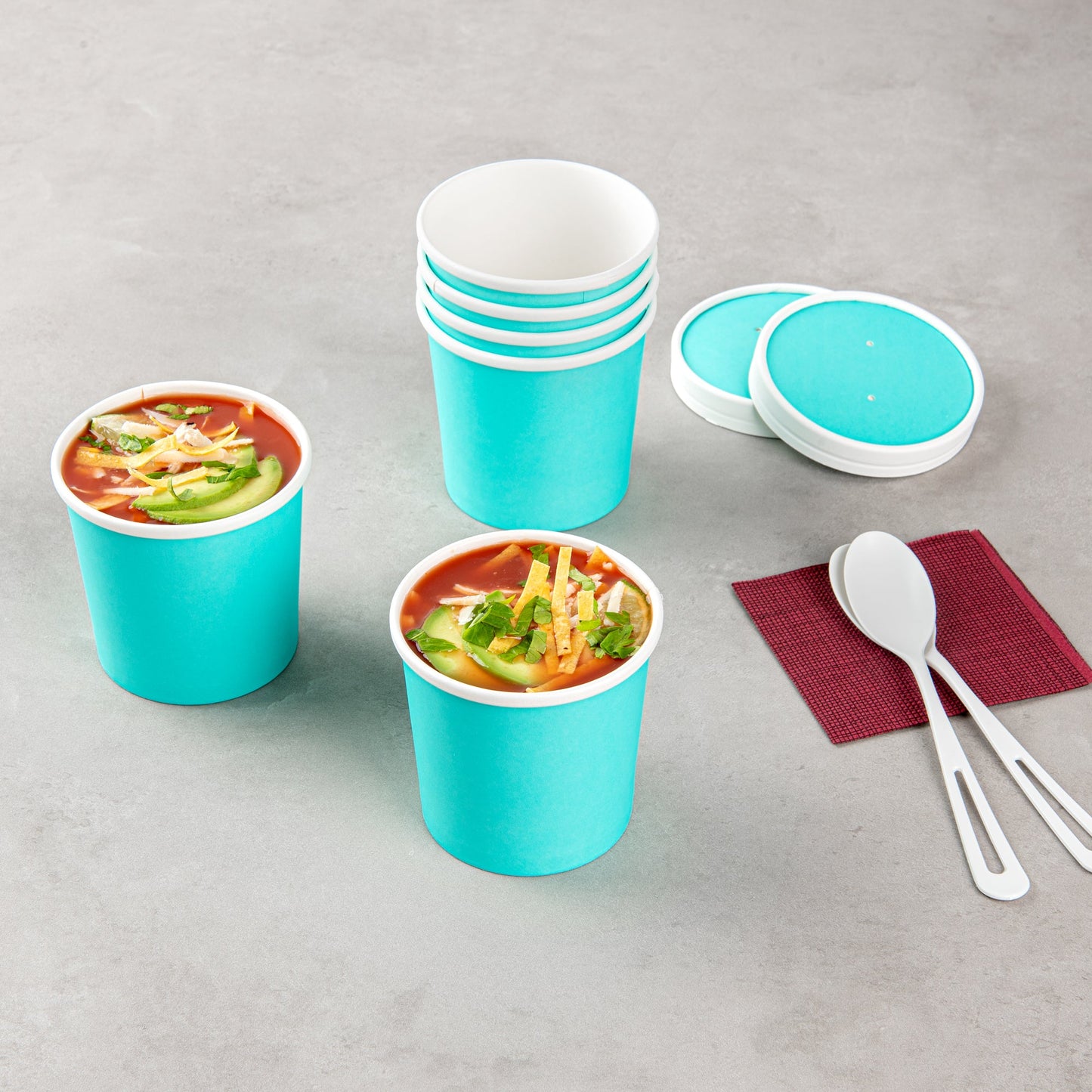 Bio Tek 12 oz Round Turquoise Paper Soup Container - 3 1/2" x 3 1/2" x 3 1/2" - 200 count box