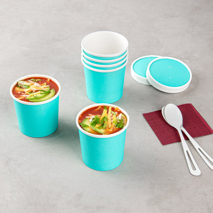 Bio Tek 12 oz Round Turquoise Paper Soup Container - 3 1/2" x 3 1/2" x 3 1/2" - 200 count box