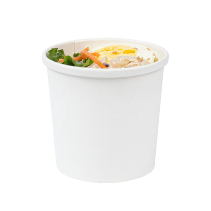 Bio Tek 12 oz Round White Paper Soup Container - 3 1/2" x 3 1/2" x 3 1/2" - 25 count box