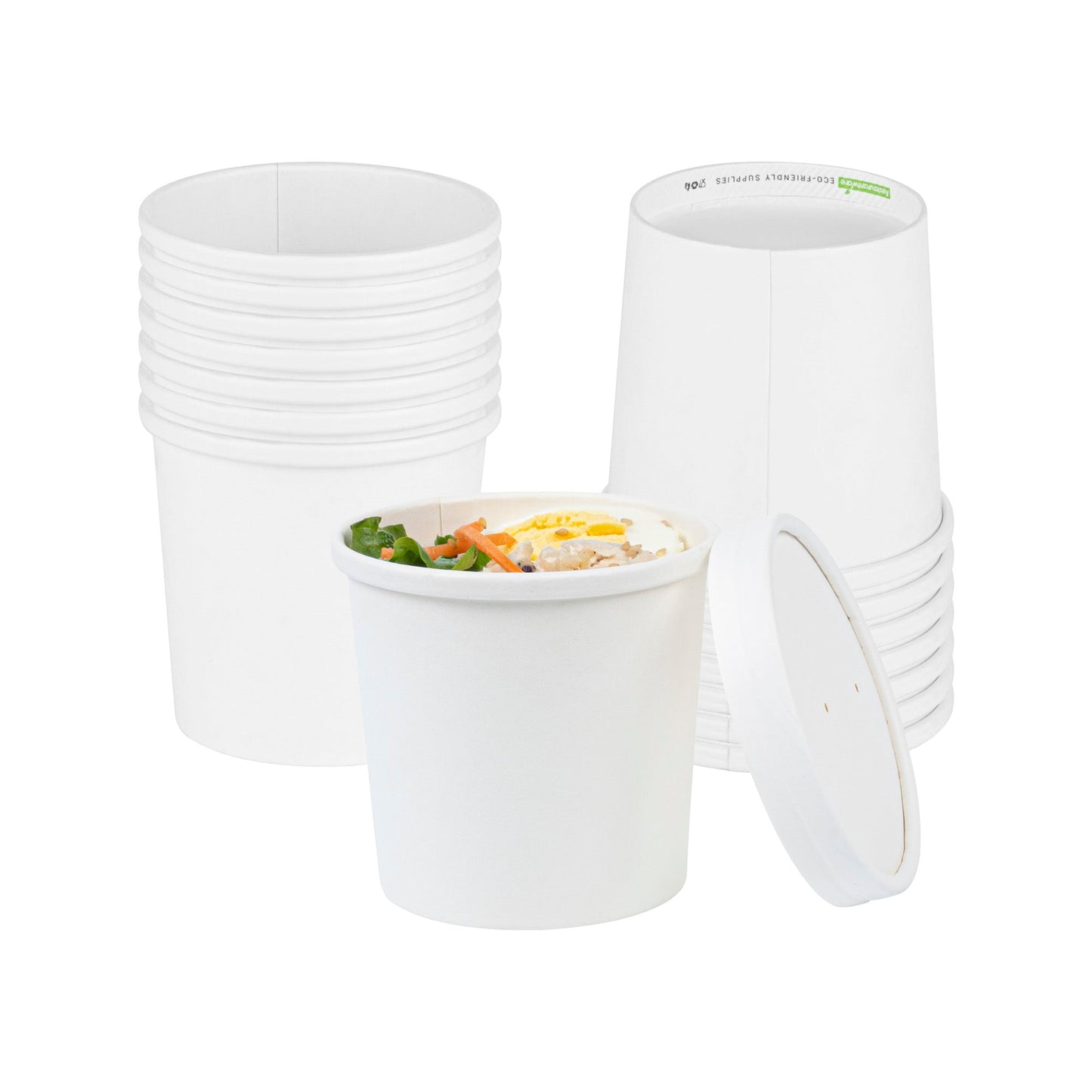 Bio Tek 12 oz Round White Paper Soup Container - 3 1/2" x 3 1/2" x 3 1/2" - 25 count box