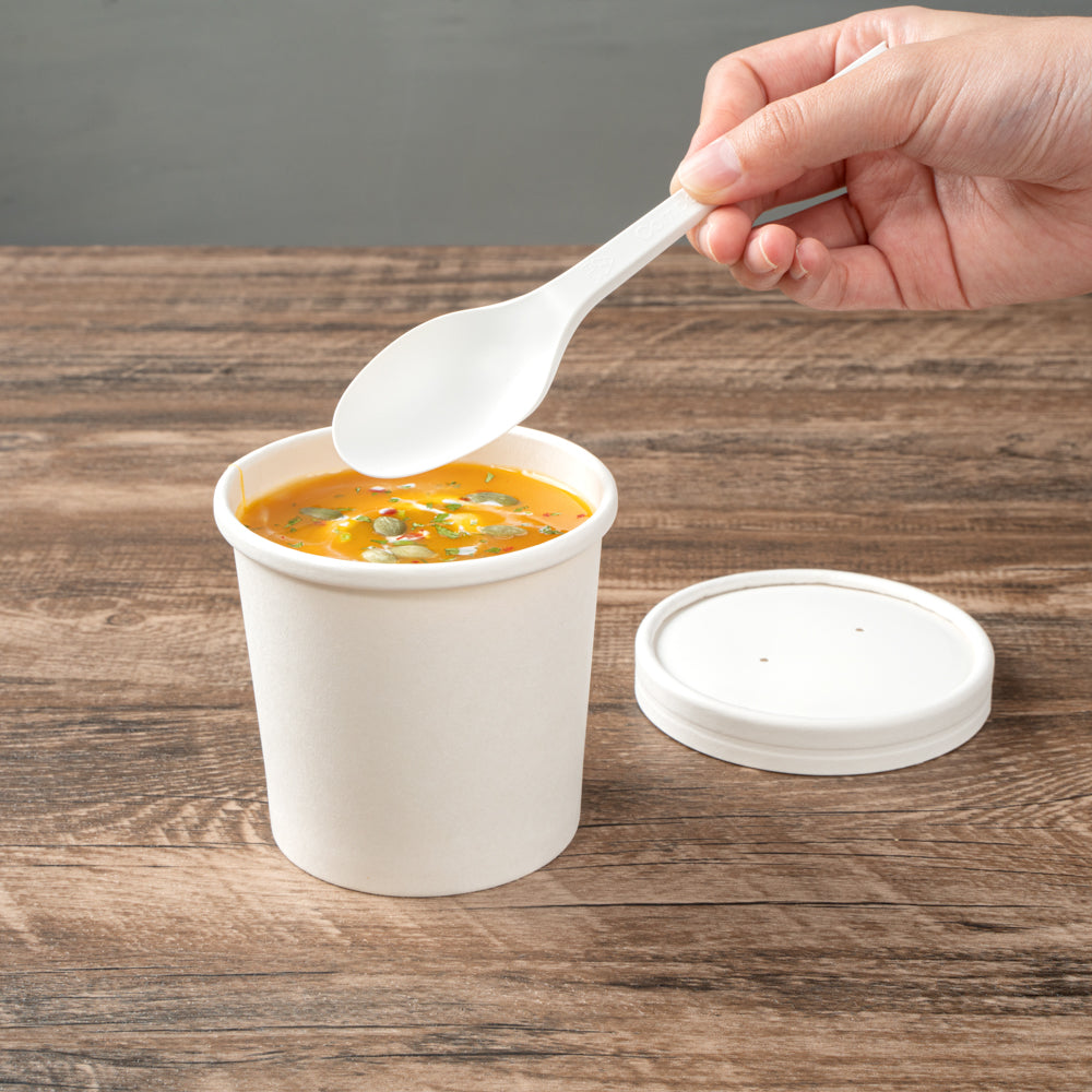 Bio Tek 12 oz Round White Paper Soup Container - 3 1/2" x 3 1/2" x 3 1/2" - 25 count box
