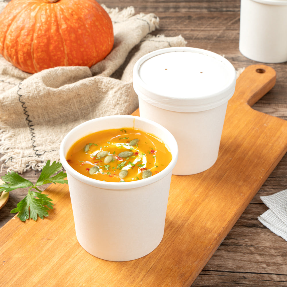 Bio Tek 12 oz Round White Paper Soup Container - 3 1/2" x 3 1/2" x 3 1/2" - 200 count box