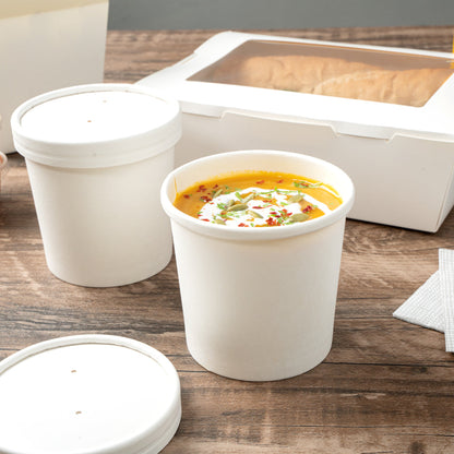 Bio Tek 12 oz Round White Paper Soup Container - 3 1/2" x 3 1/2" x 3 1/2" - 200 count box
