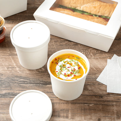 Bio Tek 12 oz Round White Paper Soup Container - 3 1/2" x 3 1/2" x 3 1/2" - 200 count box