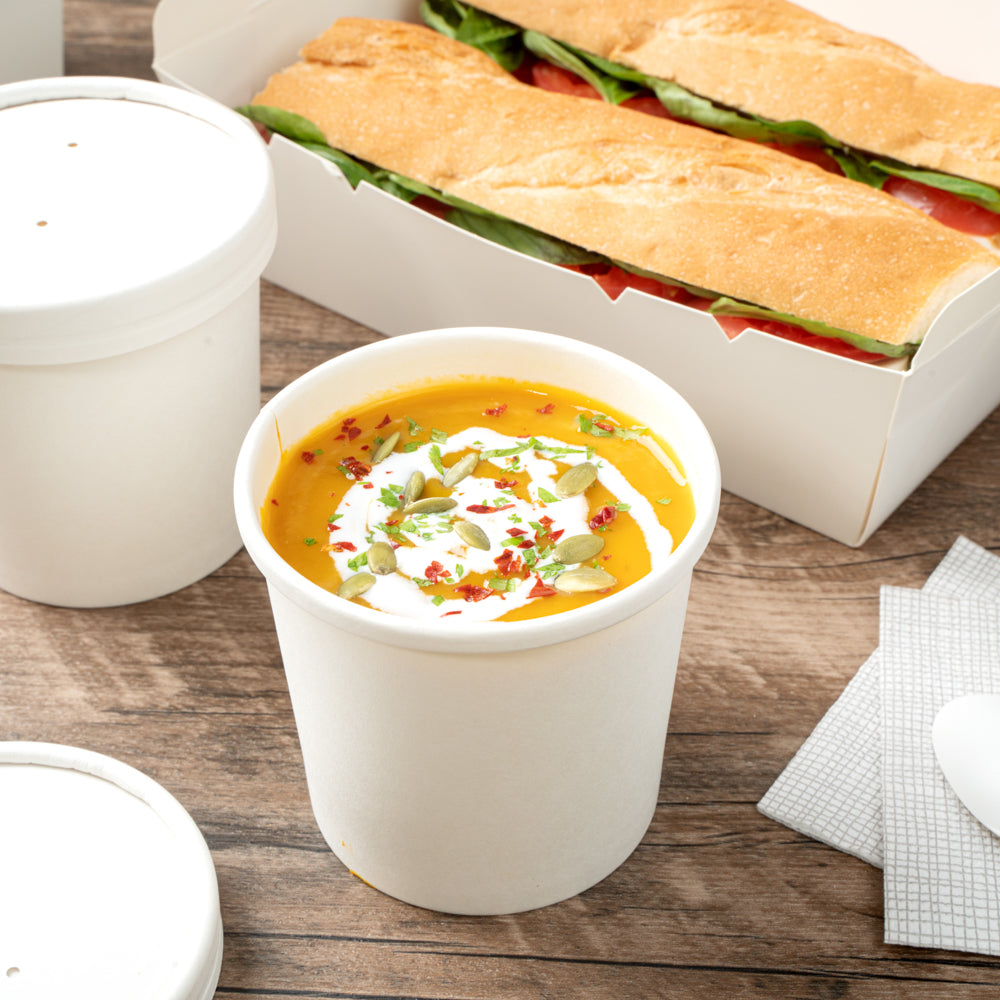 Bio Tek 12 oz Round White Paper Soup Container - 3 1/2" x 3 1/2" x 3 1/2" - 200 count box