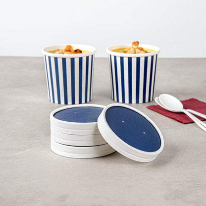 Bio Tek Round Blue and White Stripe Paper Soup Container Lid - Fits 12 oz - 25 count box
