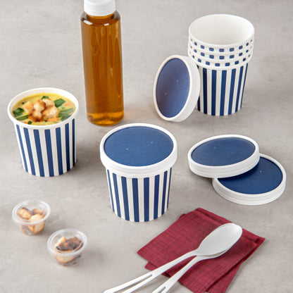 Bio Tek Round Blue and White Stripe Paper Soup Container Lid - Fits 12 oz - 200 count box