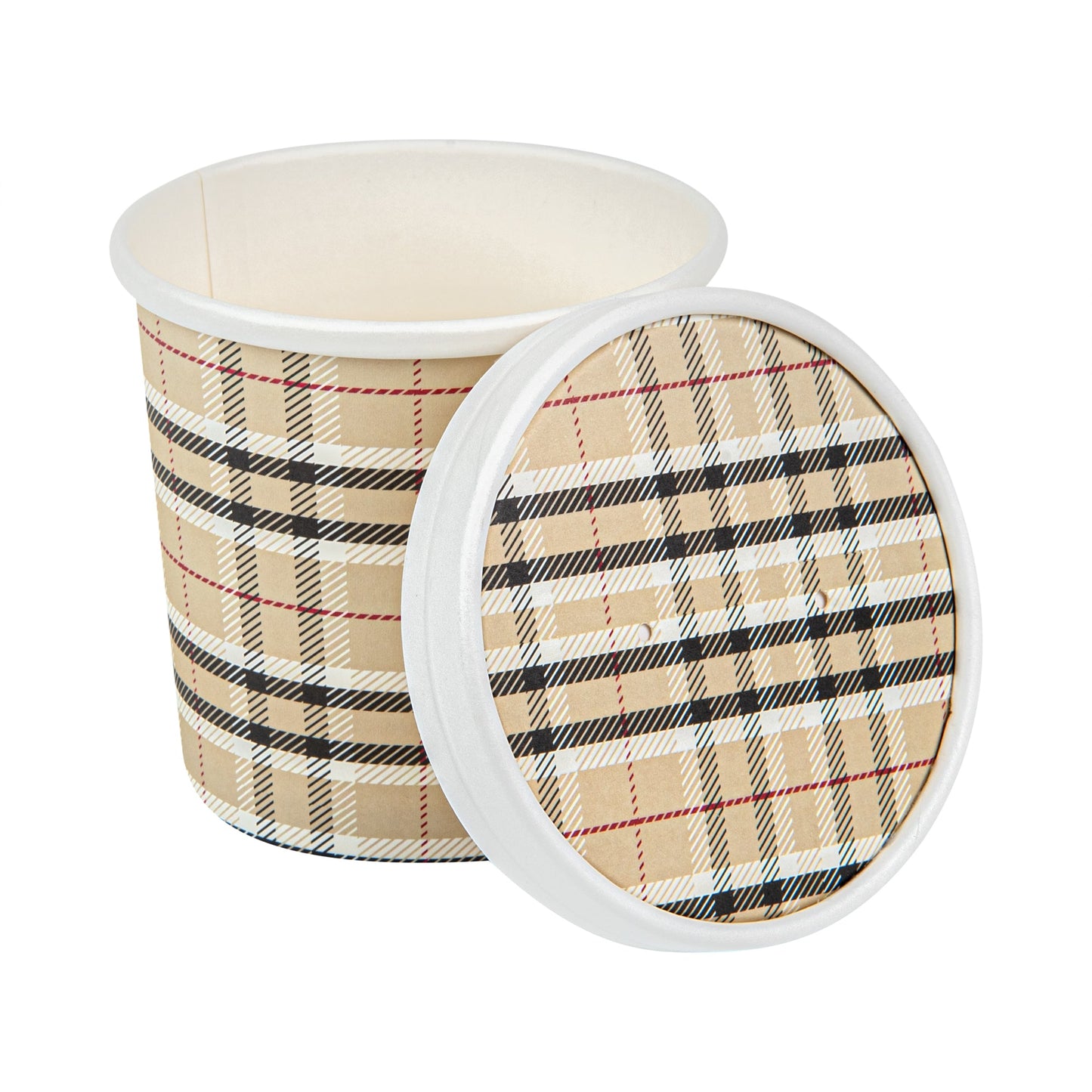 Bio Tek Round Plaid Paper Soup Container Lid - Fits 12 oz - 25 count box