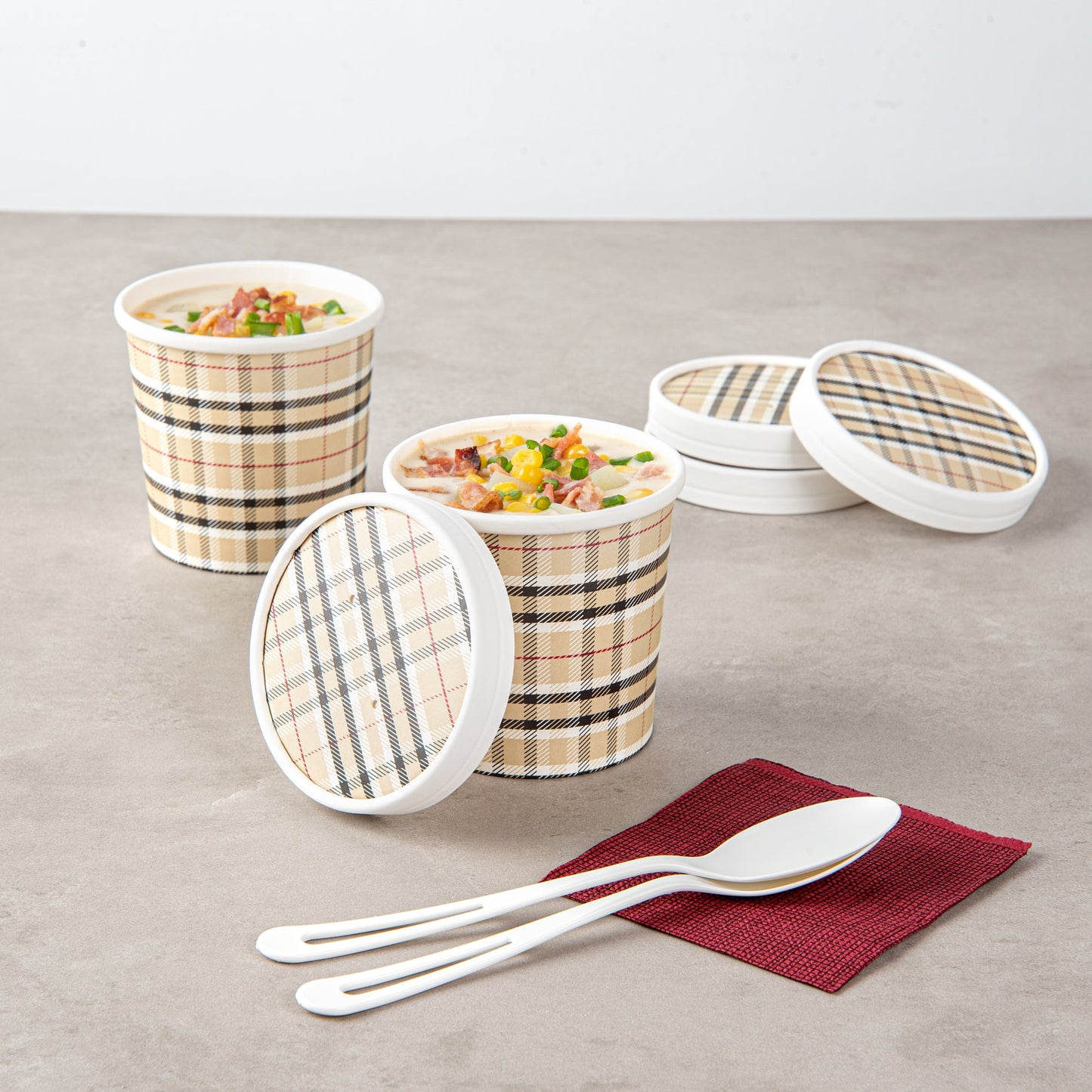 Bio Tek Round Plaid Paper Soup Container Lid - Fits 12 oz - 200 count box