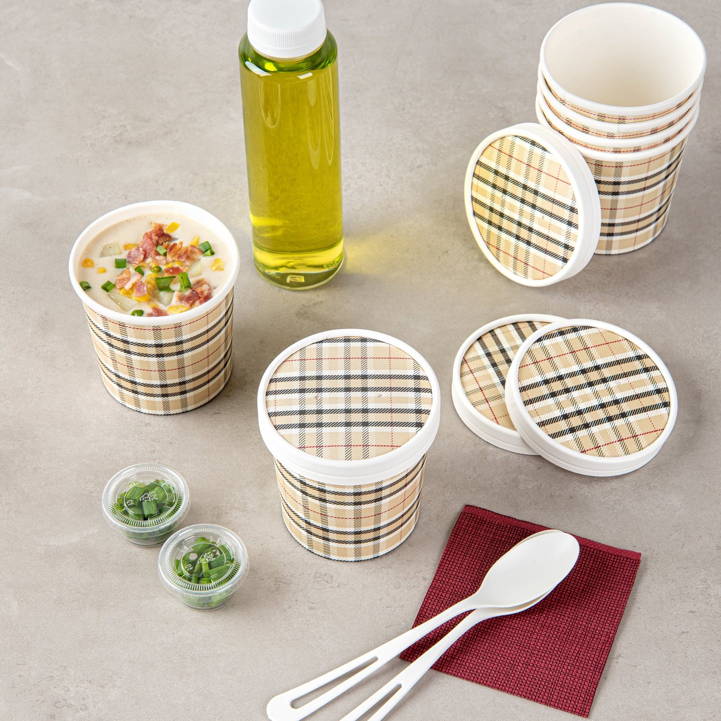 Bio Tek Round Plaid Paper Soup Container Lid - Fits 12 oz - 200 count box