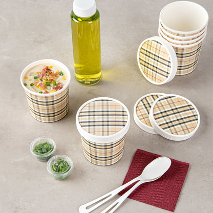 Bio Tek Round Plaid Paper Soup Container Lid - Fits 12 oz - 200 count box