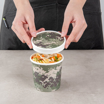 Bio Tek Round Camouflage Paper Soup Container Lid - Fits 12 oz - 25 count box