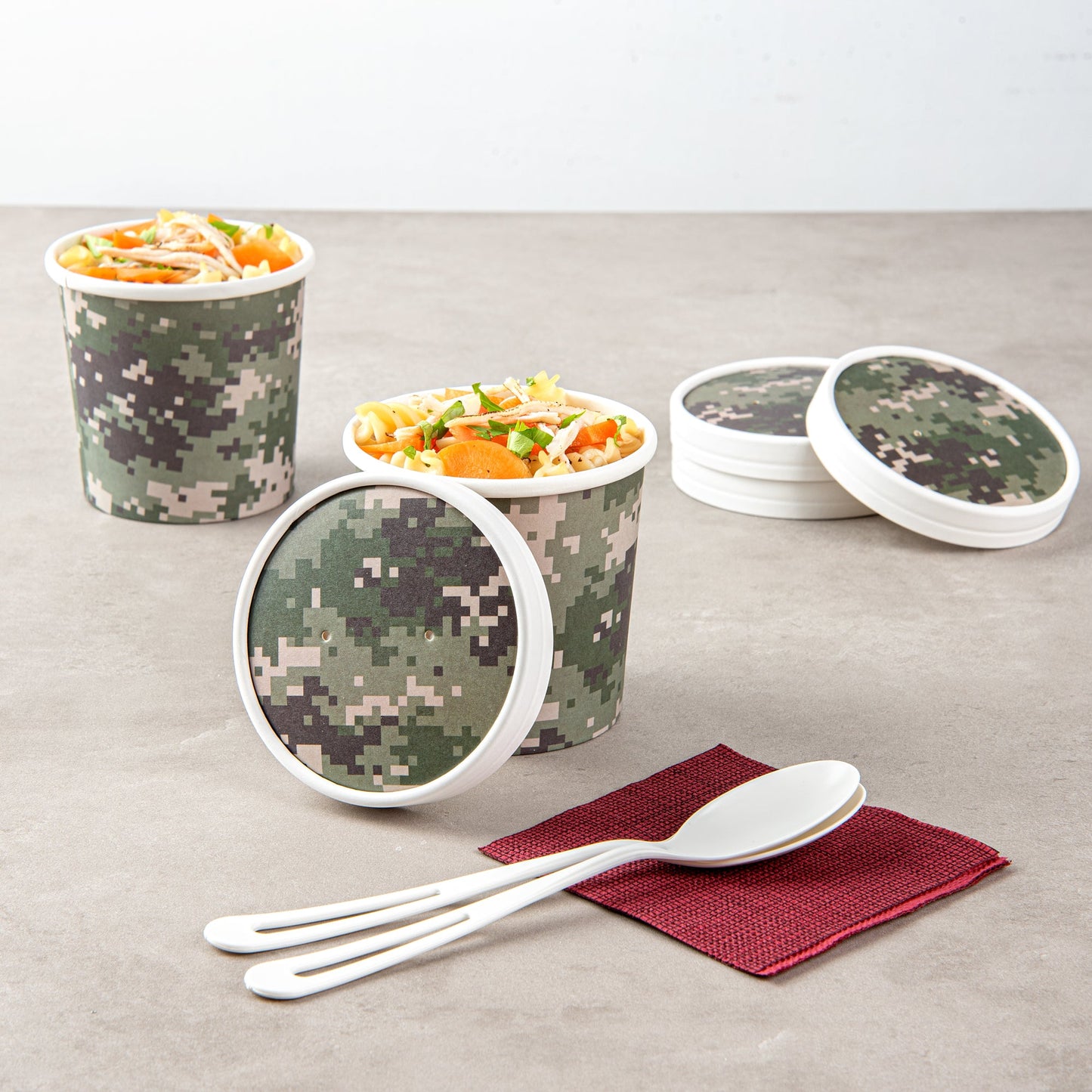 Bio Tek Round Camouflage Paper Soup Container Lid - Fits 12 oz - 25 count box