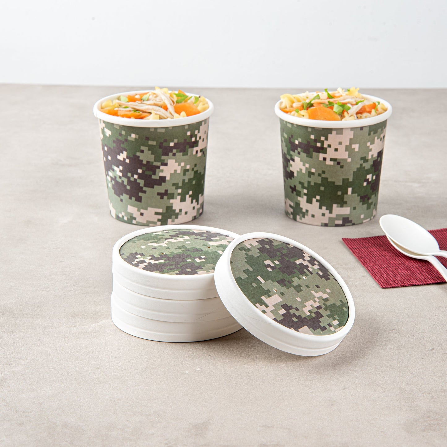 Bio Tek Round Camouflage Paper Soup Container Lid - Fits 12 oz - 200 count box