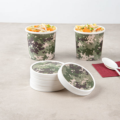 Bio Tek Round Camouflage Paper Soup Container Lid - Fits 12 oz - 200 count box