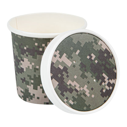 Bio Tek Round Camouflage Paper Soup Container Lid - Fits 12 oz - 200 count box