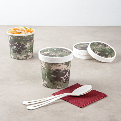 Bio Tek Round Camouflage Paper Soup Container Lid - Fits 12 oz - 200 count box
