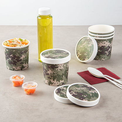 Bio Tek Round Camouflage Paper Soup Container Lid - Fits 12 oz - 200 count box