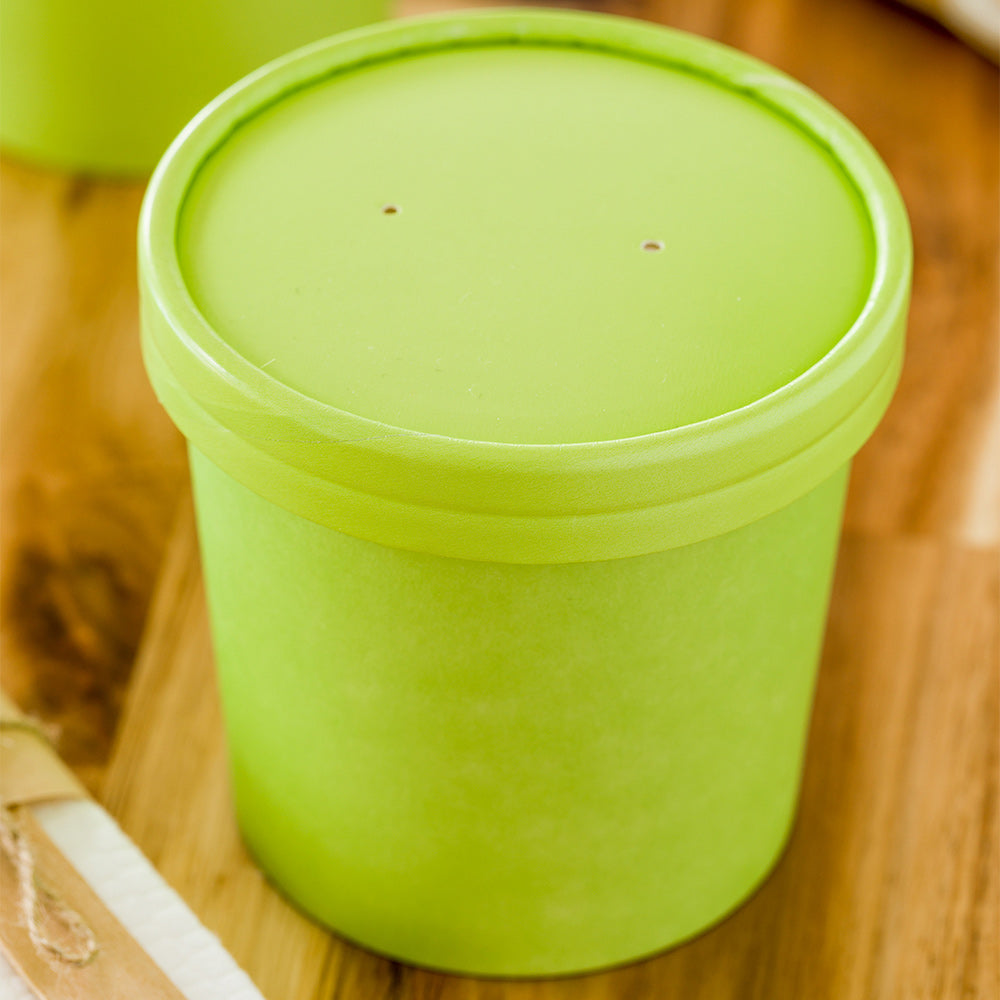 Bio Tek Round Eco Green Paper Soup Container Lid - Fits 12 oz - 25 count box