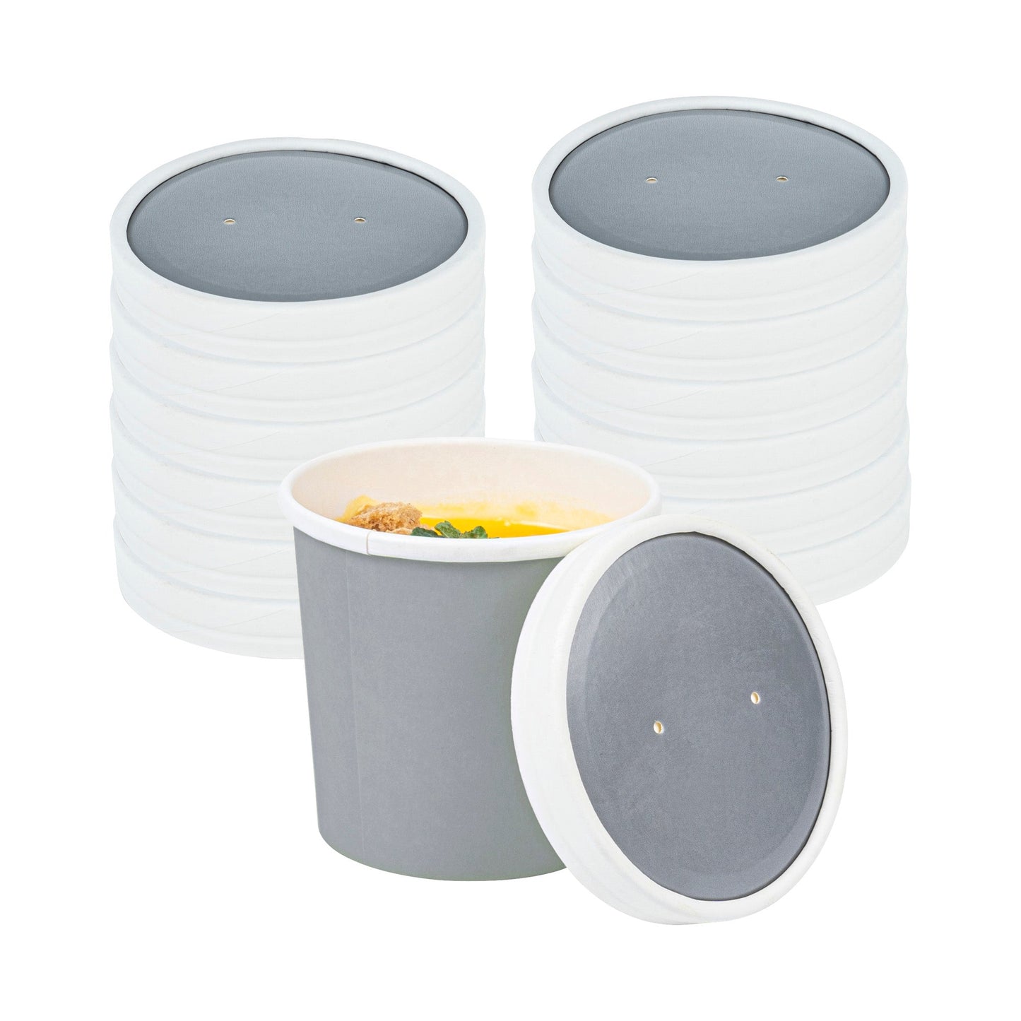 Bio Tek Round Gray Paper Soup Container Lid - Fits 12 oz - 25 count box