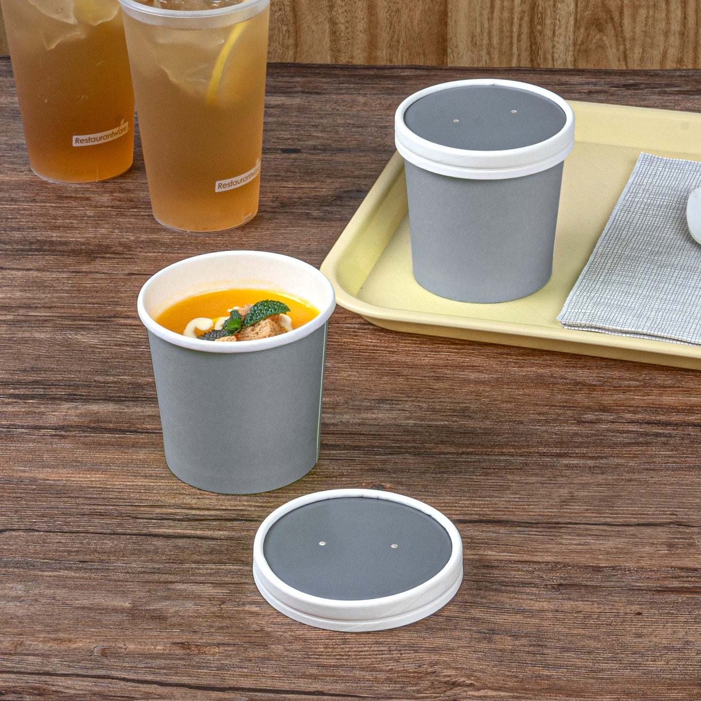 Bio Tek Round Gray Paper Soup Container Lid - Fits 12 oz - 25 count box
