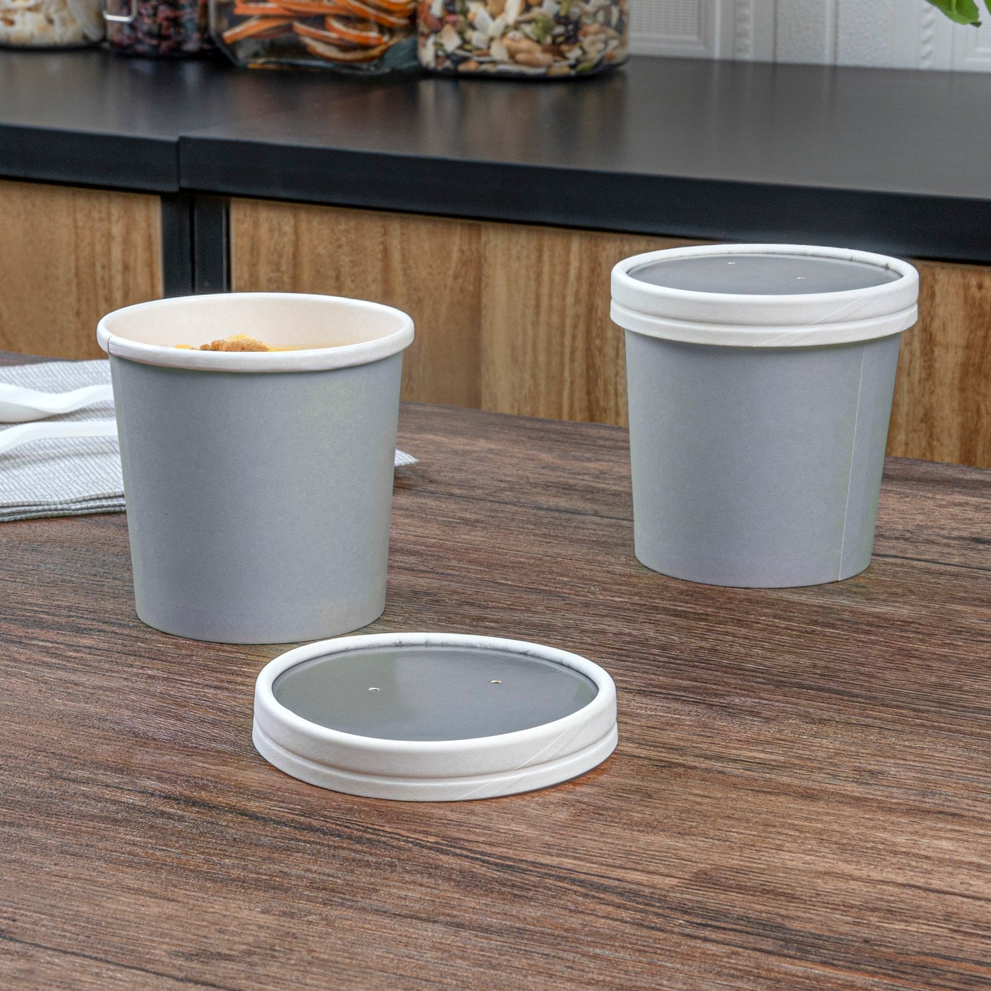 Bio Tek Round Gray Paper Soup Container Lid - Fits 12 oz - 25 count box