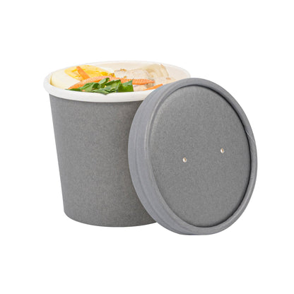 Bio Tek Round Gray Paper Soup Container Lid - Fits 12 oz - 200 count box