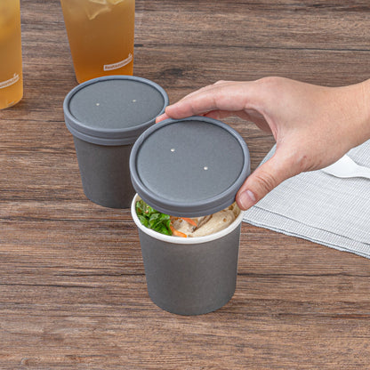 Bio Tek Round Gray Paper Soup Container Lid - Fits 12 oz - 200 count box
