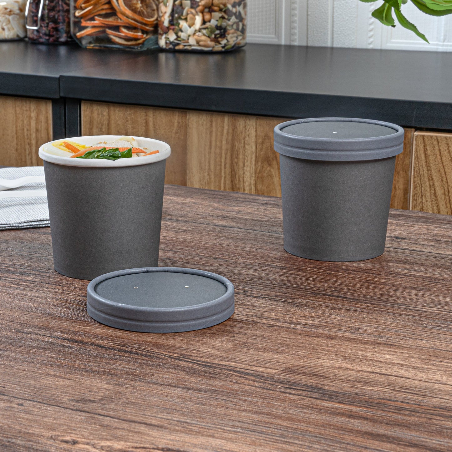Bio Tek Round Gray Paper Soup Container Lid - Fits 12 oz - 200 count box