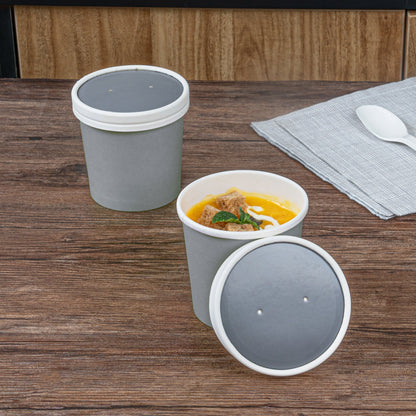 Bio Tek Round Gray Soup Container Lid - White Rim, Fits 12 oz - 200 count box