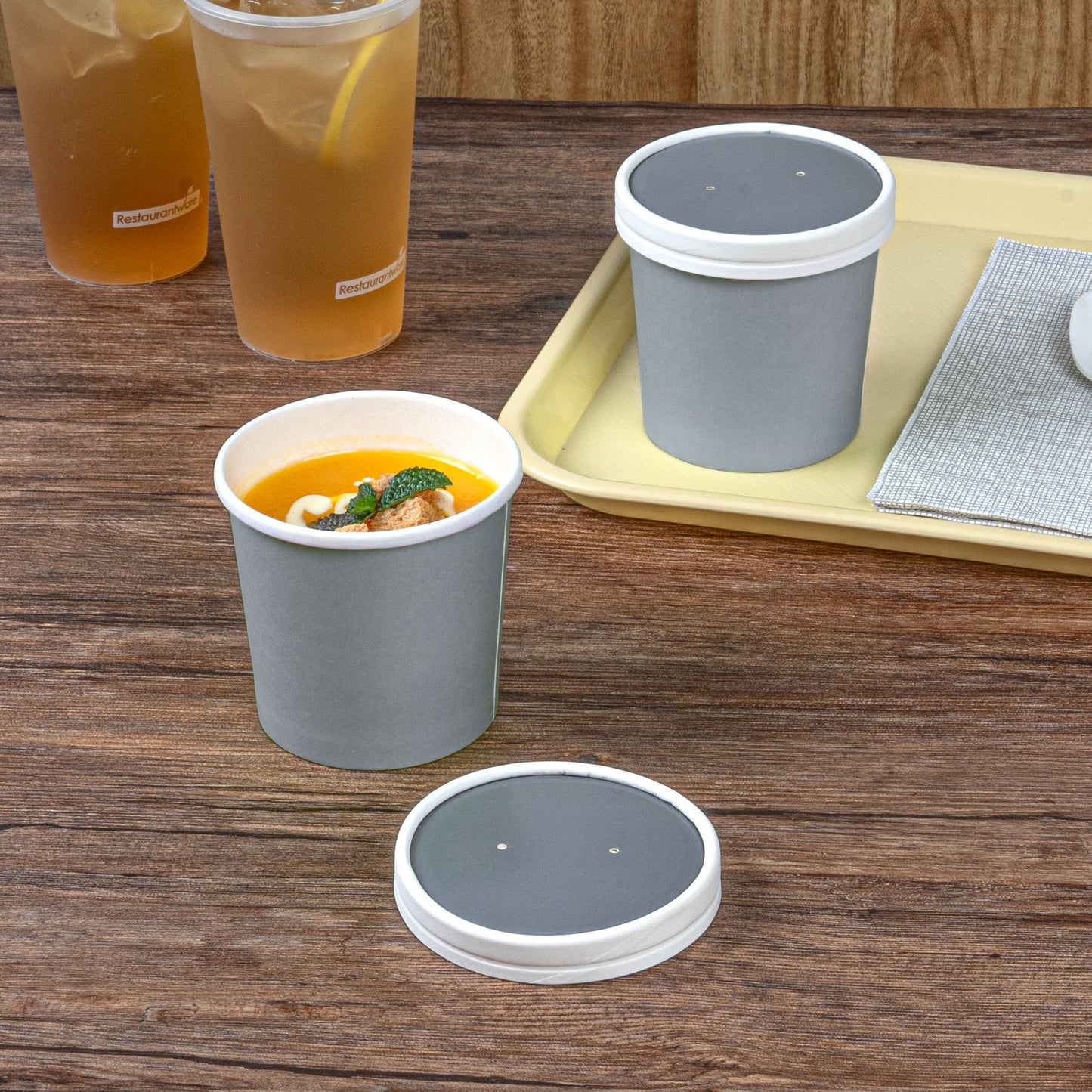 Bio Tek Round Gray Soup Container Lid - White Rim, Fits 12 oz - 200 count box