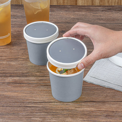 Bio Tek Round Gray Soup Container Lid - White Rim, Fits 12 oz - 200 count box