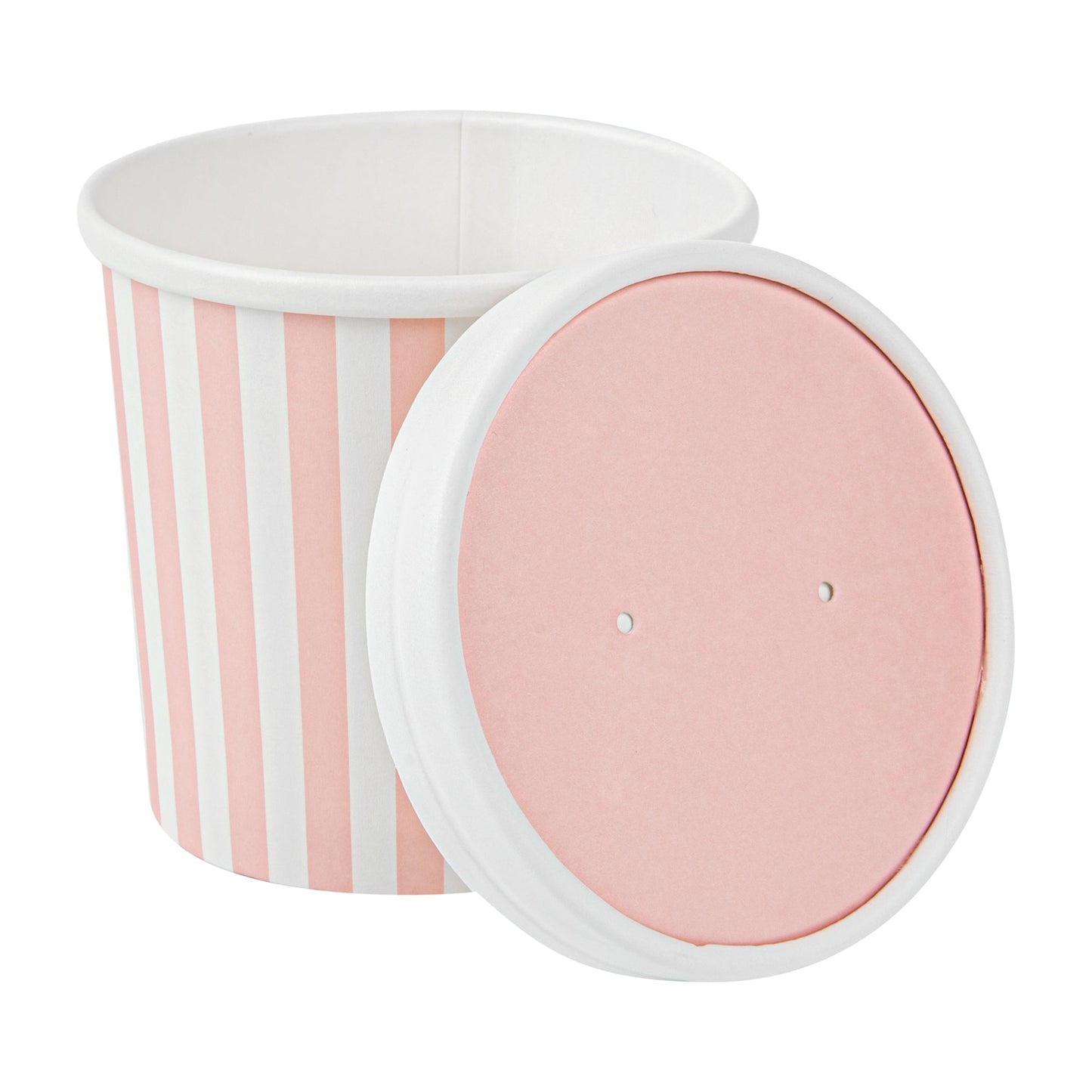 Bio Tek Round Pink and White Stripe Paper Soup Container Lid - Fits 12 oz - 200 count box