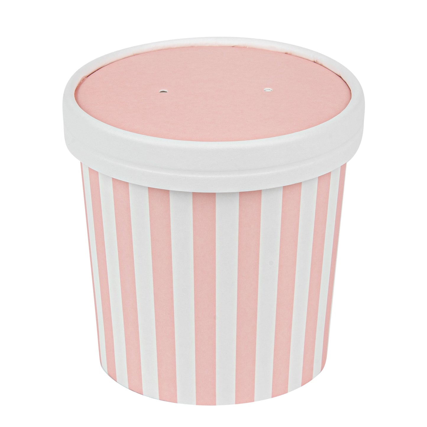 Bio Tek Round Pink and White Stripe Paper Soup Container Lid - Fits 12 oz - 200 count box