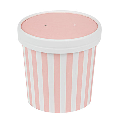 Bio Tek Round Pink and White Stripe Paper Soup Container Lid - Fits 12 oz - 200 count box