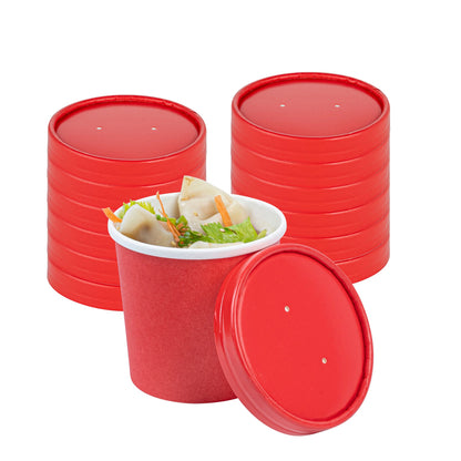Bio Tek Round Red Paper Soup Container Lid - Fits 12 oz - 25 count box