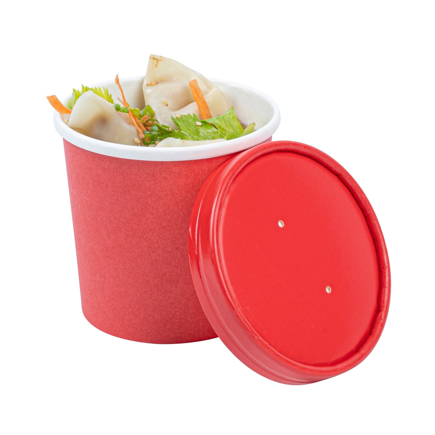 Bio Tek Round Red Paper Soup Container Lid - Fits 12 oz - 25 count box